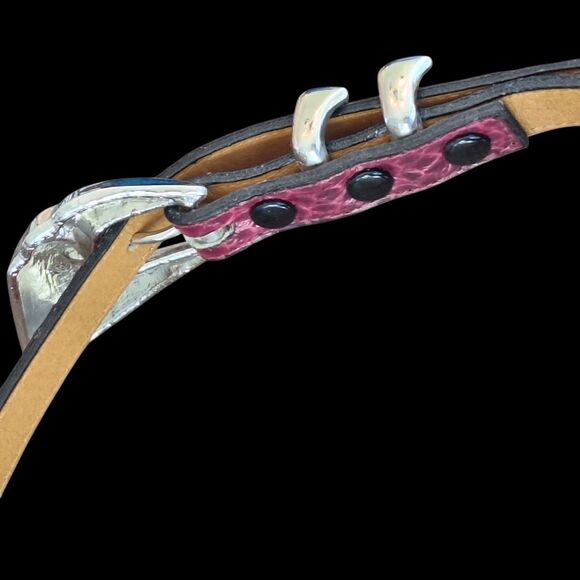 Genuine Snakeskin Belt Chrome Buckle Apple Acc of DE NY Magenta VTG 1970s Sz L - Picture 9 of 16